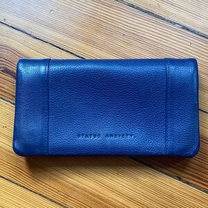 Status Anxiety Navy Leather Clutch wallet magnet closure
